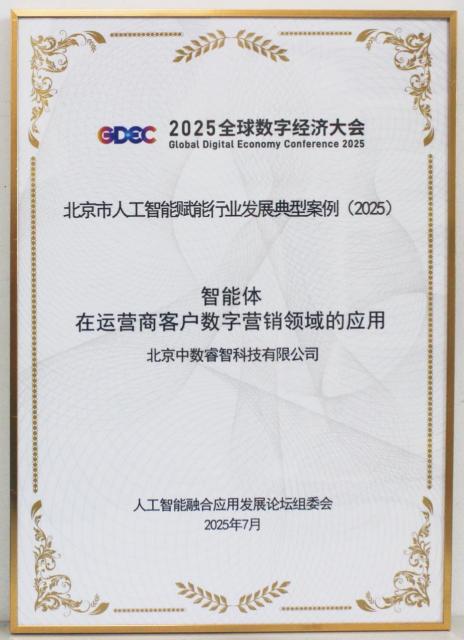 中數睿智 入選2025北京市人工智能賦能行業發展典型案例，引領技術推廣服務新范式
